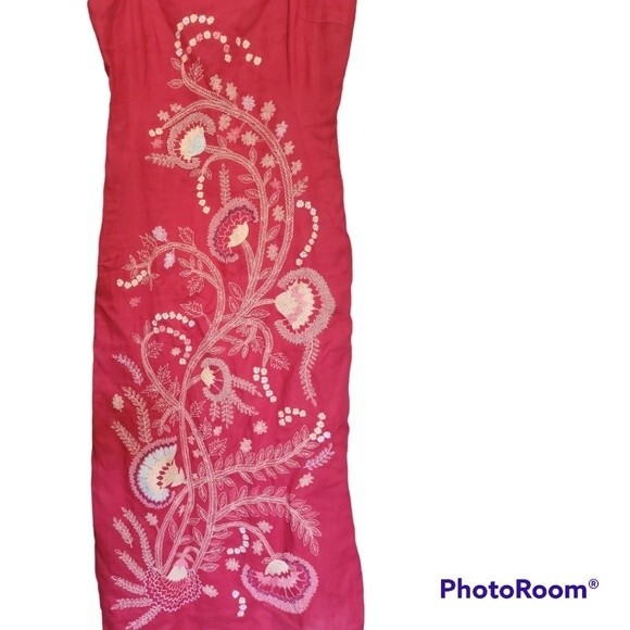 French Connection Pink Embroidered & Beaded Linen[Looking] Midi Dress - 2 - Picture 2 of 13